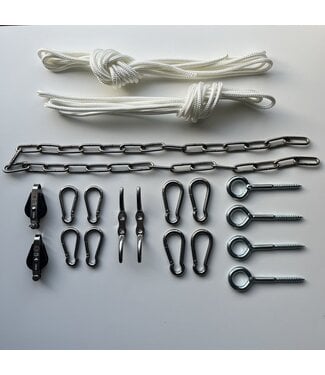 Bevestigingsmateriaal voor schaduwdoek, katrolset 4 houten palen