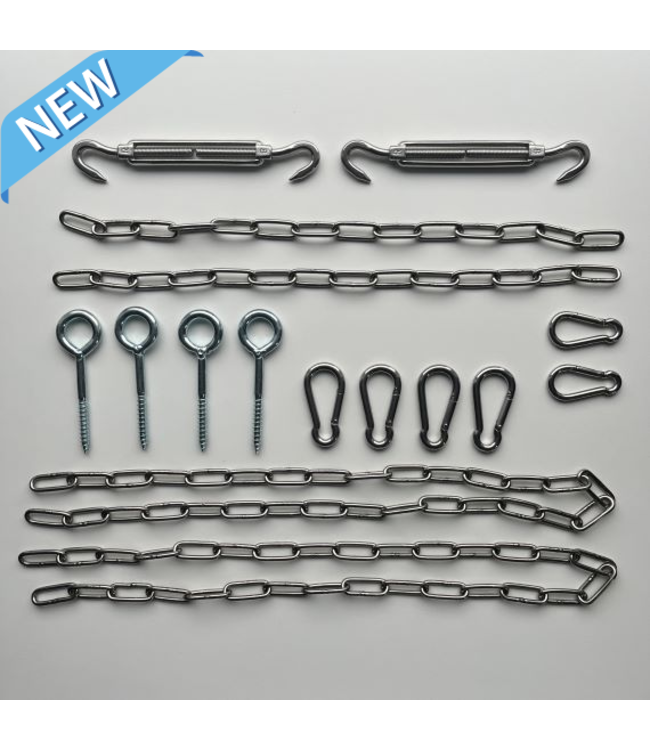 Bevestigingsmateriaal voor vierhoek schaduwdoek, uitgebreide set Robinia palen