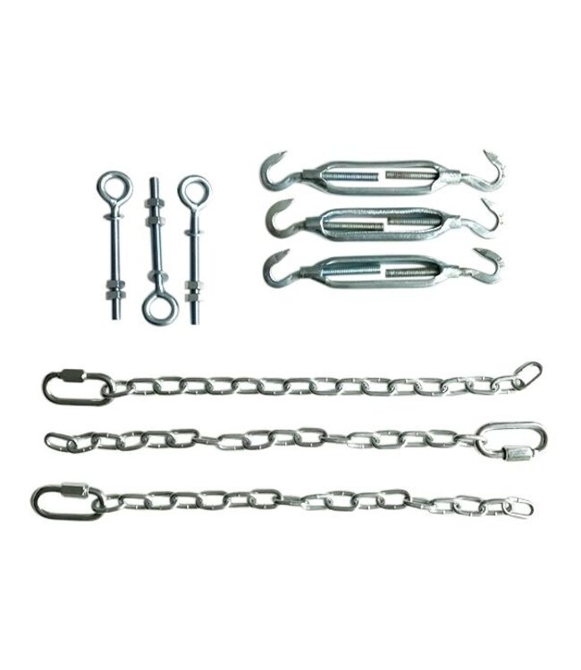 Bevestigingsmateriaal voor schaduwdoek, complete set gegalvaniseerd tbv driehoek