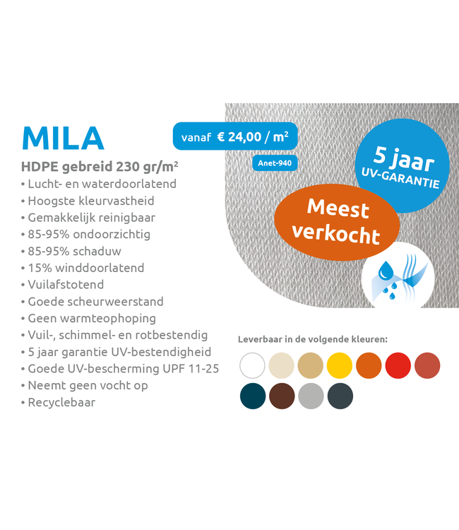 Maatwerk schaduwdoek rechte zijden rechthoek waterdoorlatend Mila