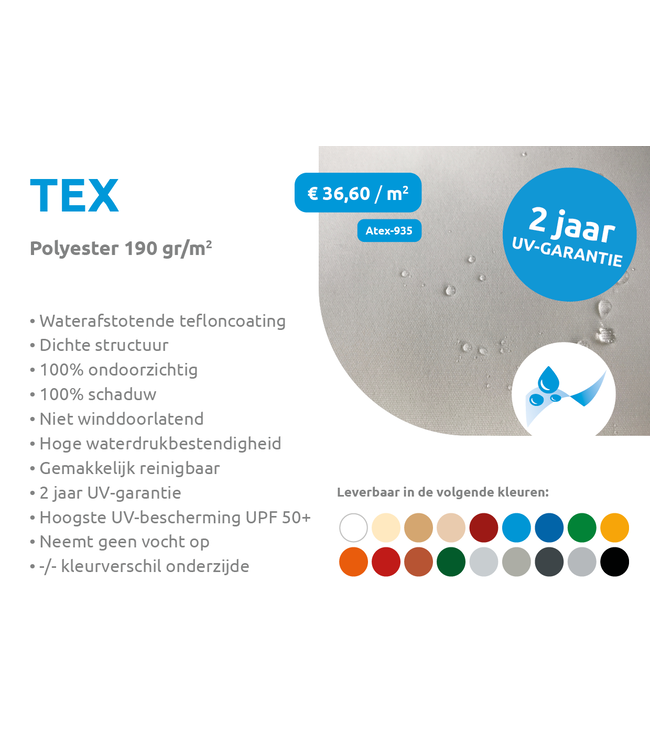 Maatwerk schaduwdoek rechte zijden vierkant waterdicht Tex