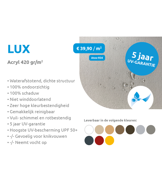 Maatwerk schaduwdoek rechte zijden gelijkzijdige driehoek waterdicht Lux