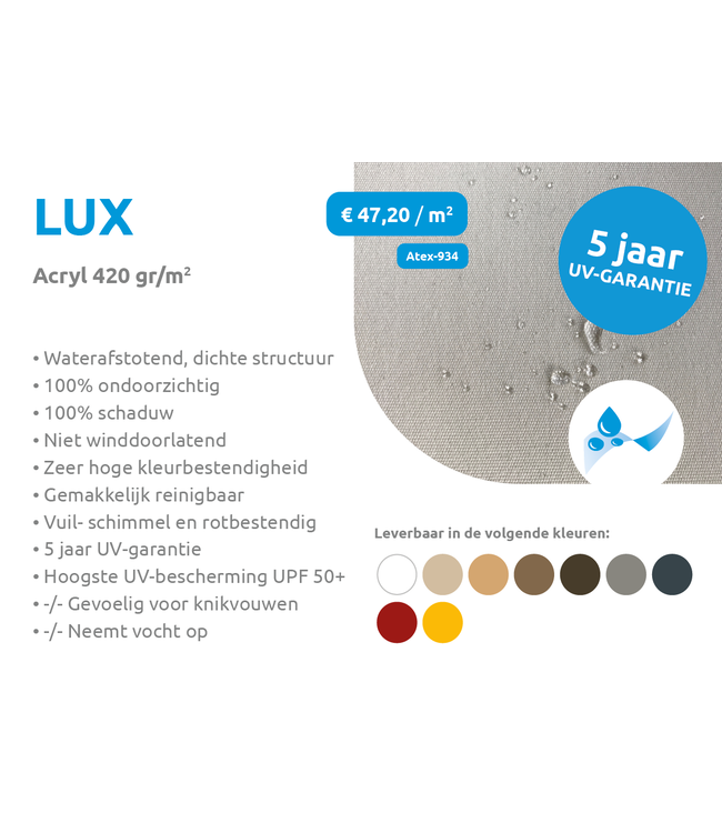 Maatwerk schaduwdoek gecurvde zijden driehoek rechte hoek L waterdicht Lux