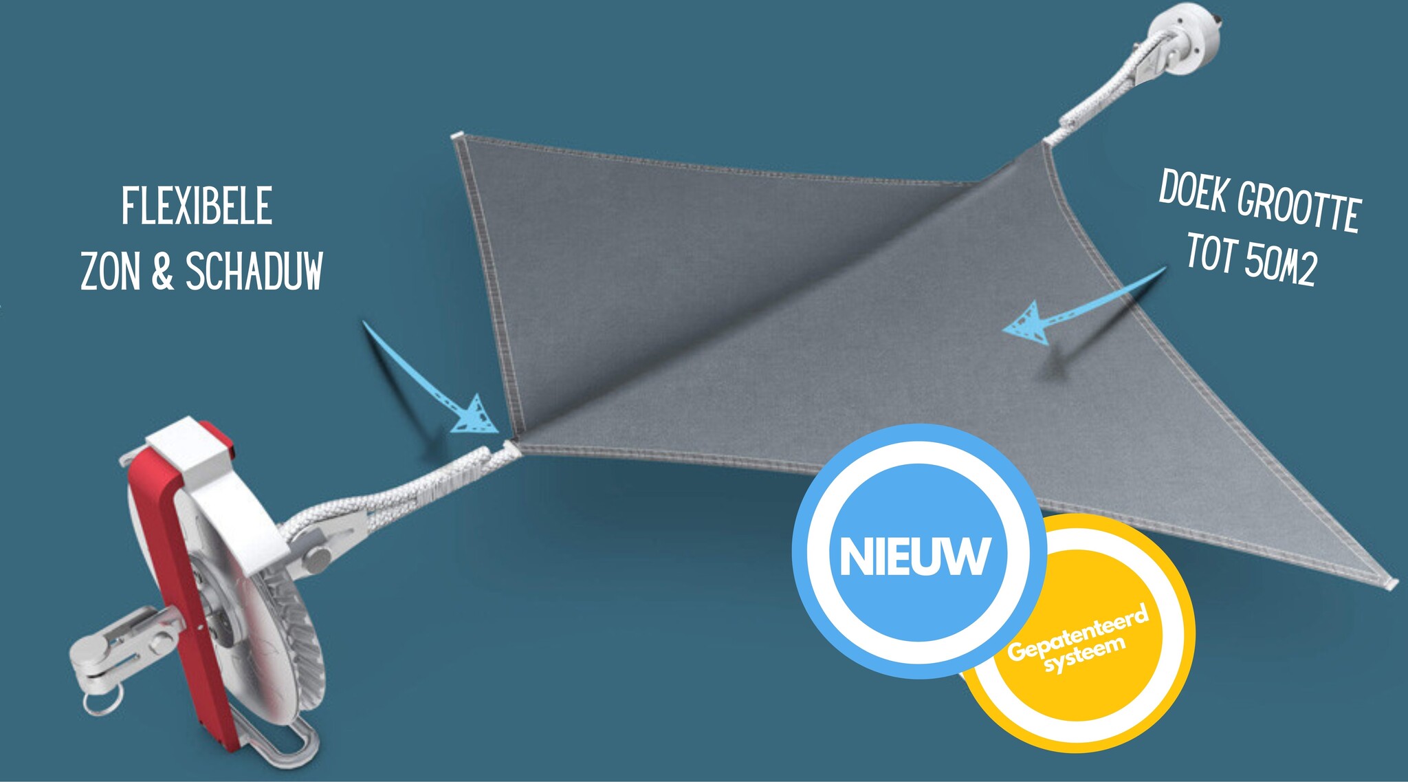 FlexZ oprolbaar schaduwdoek van ZONZ