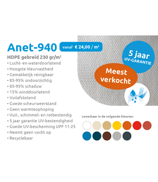 Sunnysail MILA waterdoorlatend hdpe schaduwdoek