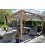 Douglas pergola 404x394cm met harmonicadoek waterdoorlatend 370x370cm