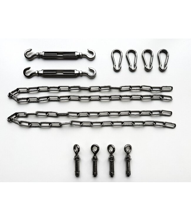 Bevestigingsmateriaal rvs voor vierhoek schaduwdoek, complete set