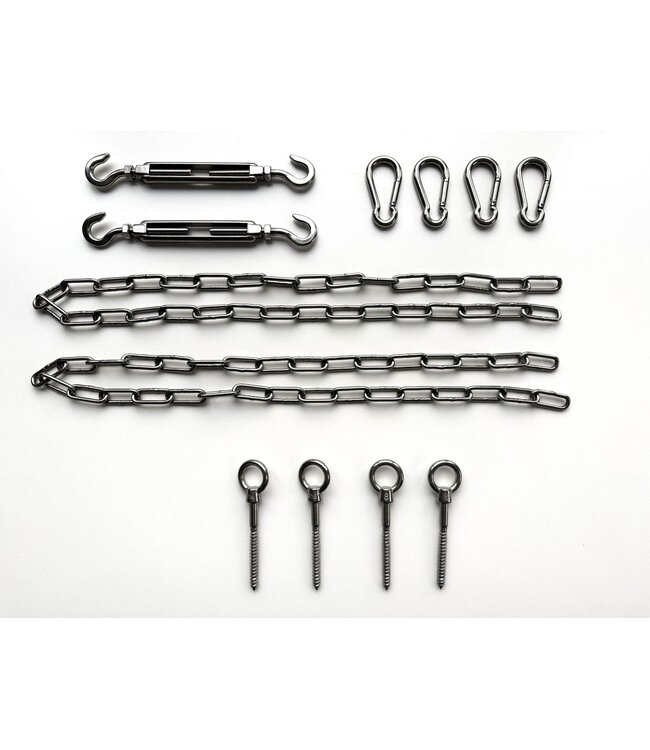 Bevestigingsmateriaal rvs voor vierhoek schaduwdoek, complete set