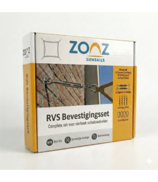 ZONZ Bevestigingsset rvs voor vierhoek schaduwdoek