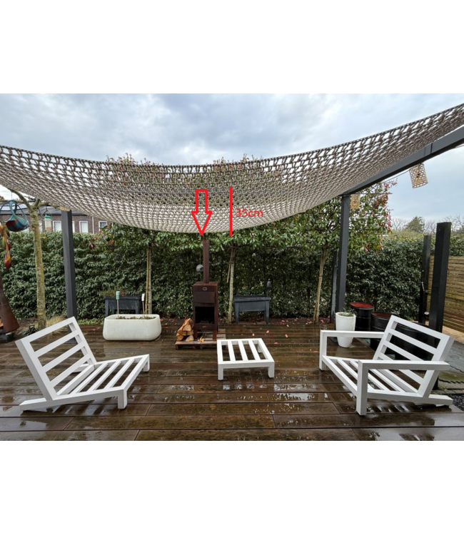 Macramé schaduwdoek driehoek voor schaduw, sfeer en decoratie 3x3x3m