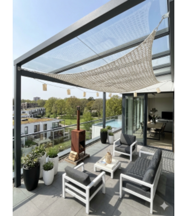 Macramé schaduwdoek rechthoek voor schaduw, sfeer en decoratie 3x4m