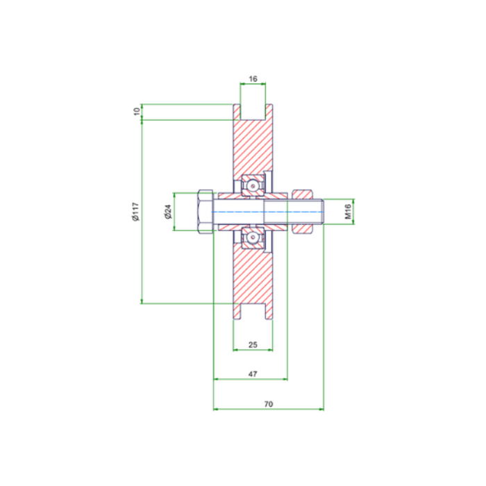 Rillenrad 140 mm mit Vierkantrille - 270 kg