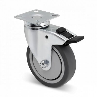 Apparate-Lenkrolle mit Bremse 100 mm - Gleitlager - Platte - 80 kg