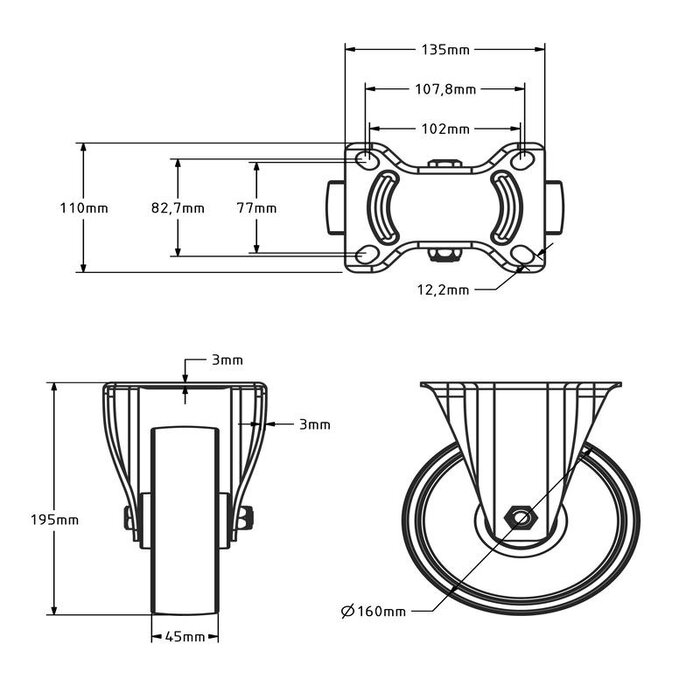 Bockrolle aus Nylon 160 mm - Rollenlager - 300 kg