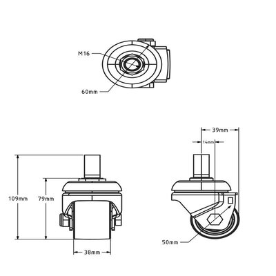 Schwerlast-Lenkrolle aus Nylon 50 mm - 300 kg