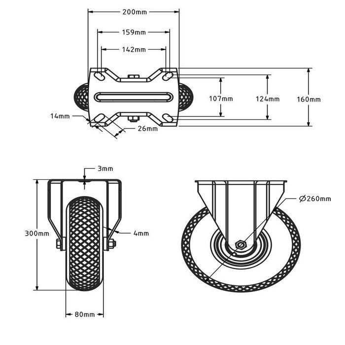 Bockrolle 260 mm - Luftreifen - 150 kg