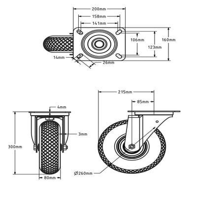 Lenkrolle 260 mm - Luftreifen - 150 kg