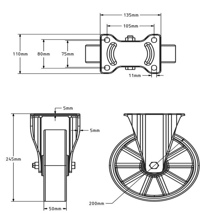 PU Bockrolle 200 mm - Kugellager - 900 kg