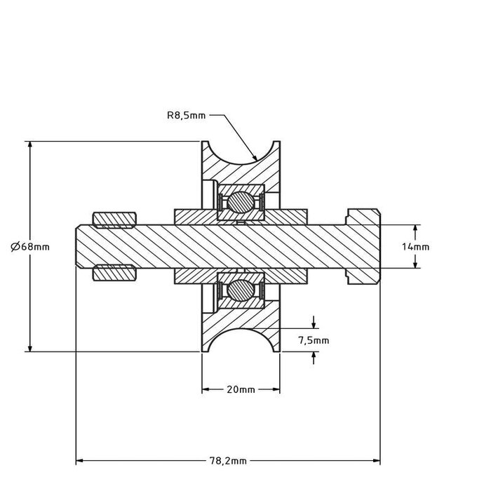 Rillenrad 70 mm mit U Rille - 190 kg