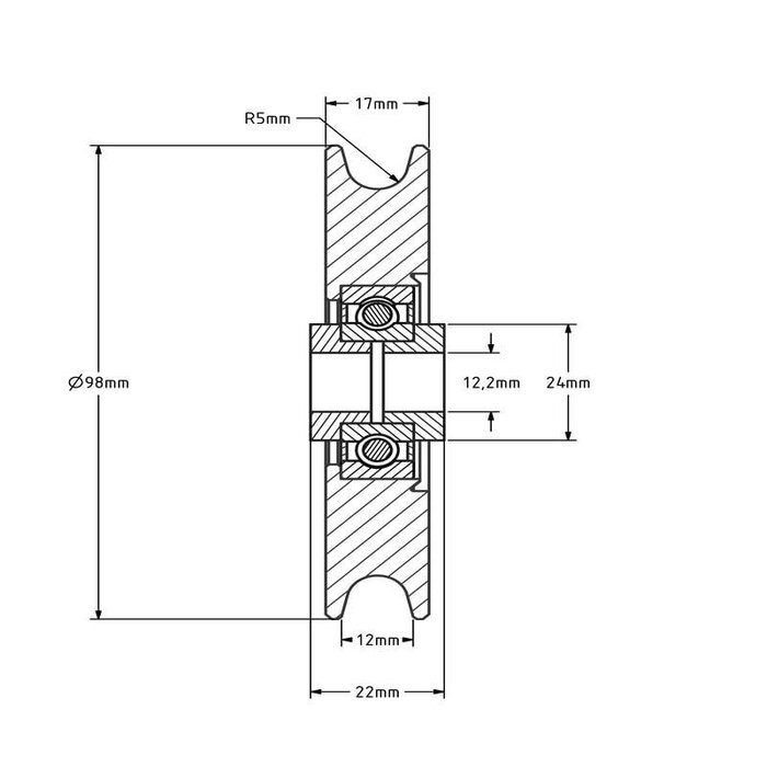 Kabelscheibe 100 mm mit U Nut - 220 kg