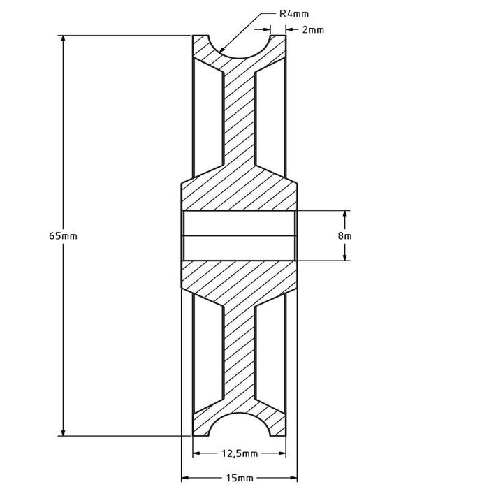 Kunststoff Kabelscheibe 65 mm mit U Rille - 50 kg