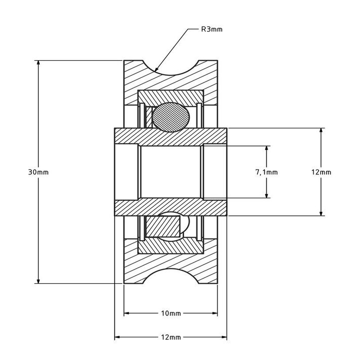 Kabelscheibe 30 mm mit U Rille - 65 kg