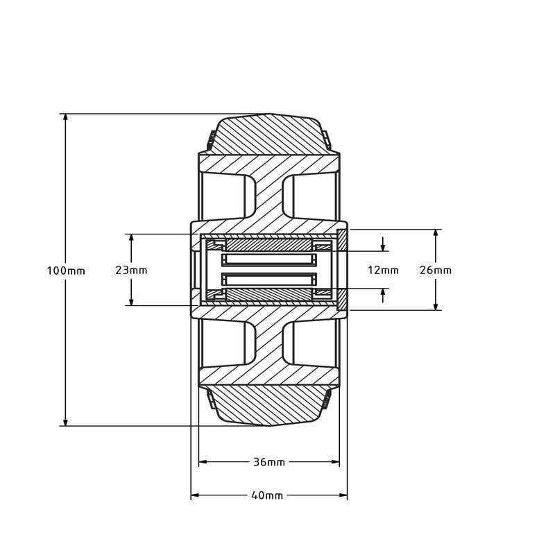 Elastisch Gummirad 100 mm - Rollenlager 12 mm - 160 kg
