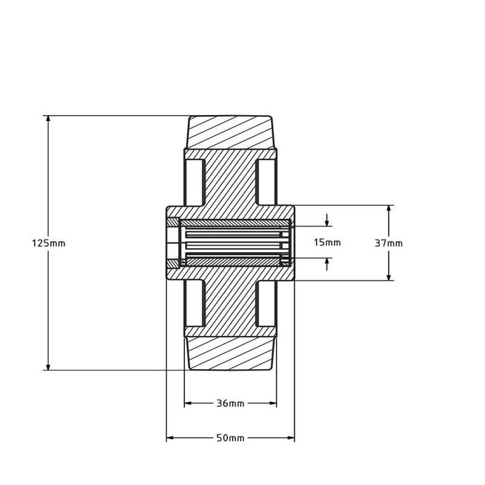 Gummirad 125 mm - Rollenlagerbohrung 15 mm - 220 kg