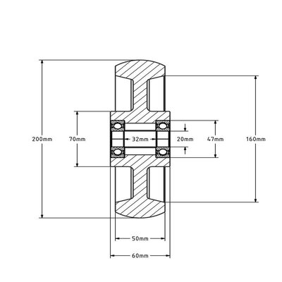 Nylon Rad 200 mm - Kugellagerbohrung 20 mm - 1000 kg