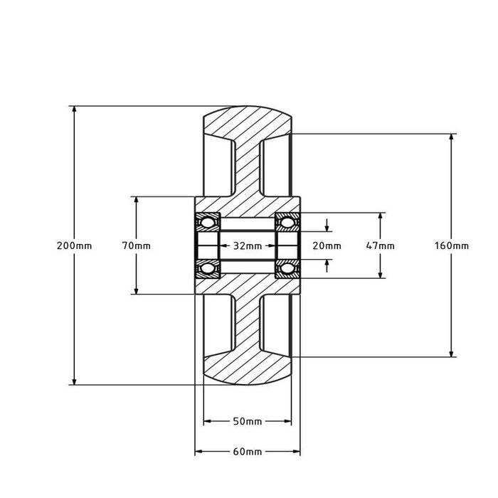 Polyamidrad 200 mm - Kugellager 20 mm - 1000 kg