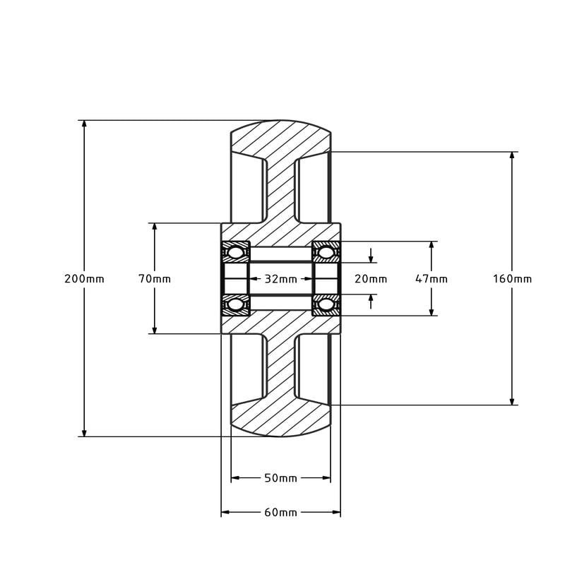 Polyamidrad 200 mm - Kugellager 20 mm - 1000 kg