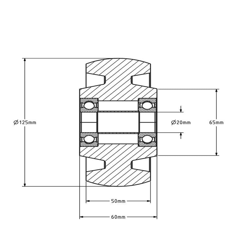 Polyamidrad 125 mm - Kugellager 20 mm - 700 kg