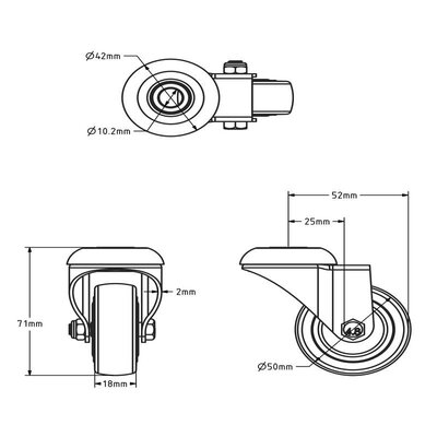 Schwarze Lenkrolle 50 mm - Bolzenloch - 40 kg