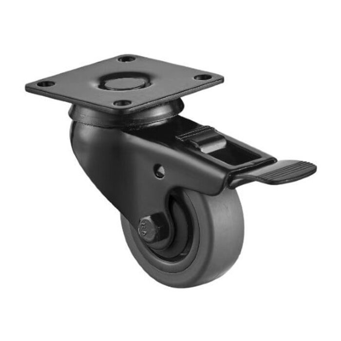 Schwarze Lenkrollen mit Bremse 50 mm - Platte - 40 kg