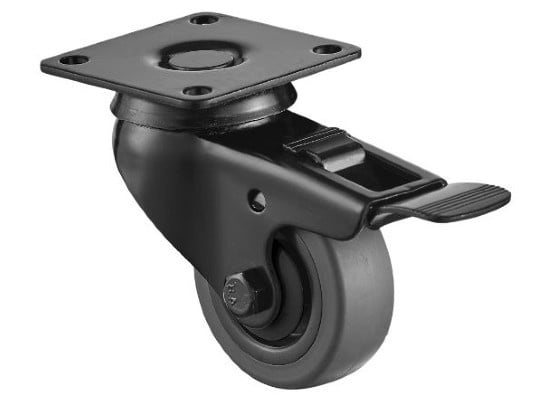Schwarze Lenkrolle mit Bremse 50 mm - Gleitlager - Platte - 40 kg