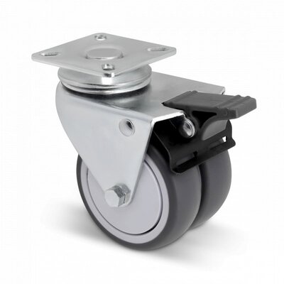 Doppel Lenkrolle mit Bremse 75 mm - Kugellager - Platte - 100 kg