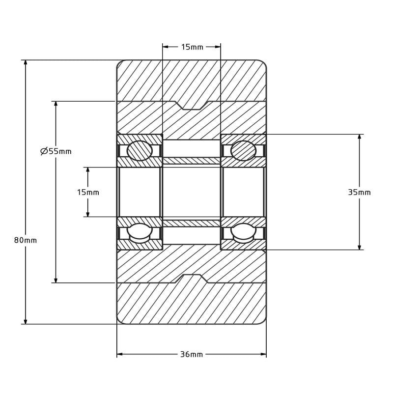 PU Rad 80 mm - Kugellagerbohrung 15 mm - 225 kg