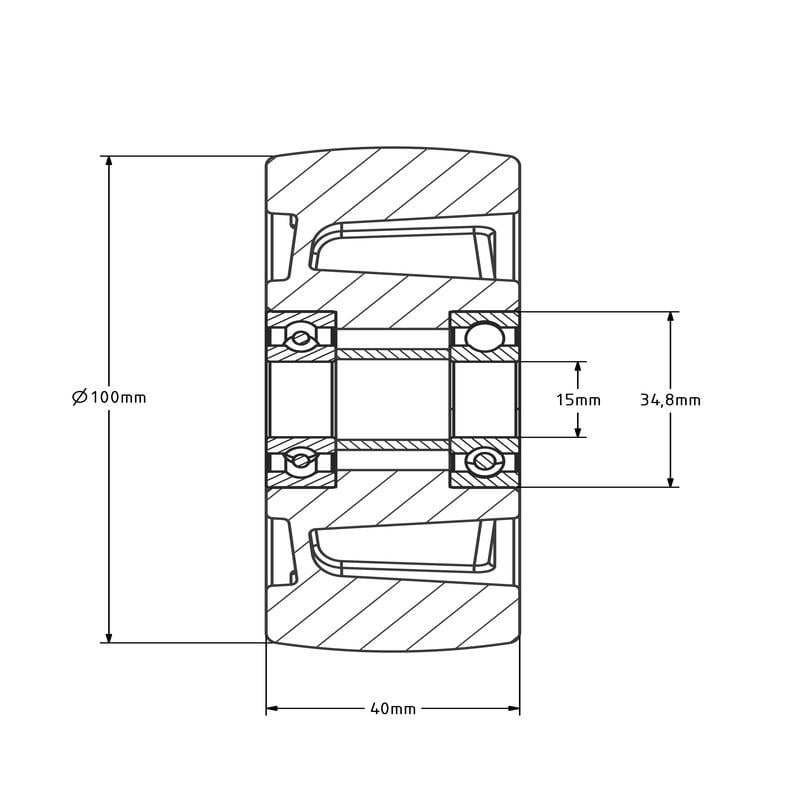 Polyamidrad 100 mm - Kugellager 15 mm - 300 kg