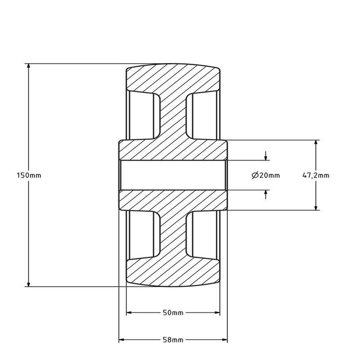 Nylon Rad 150 mm - Bohrung 20 mm - 1000 kg
