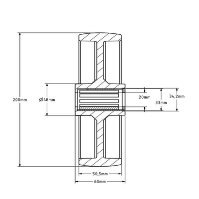 Nylon Rad 200 mm - Rollenlagerbohrung 20 mm - 550 kg