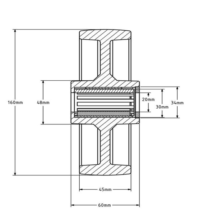 Polyamidrad 160 mm - Rollenlager 20 mm - 400 kg