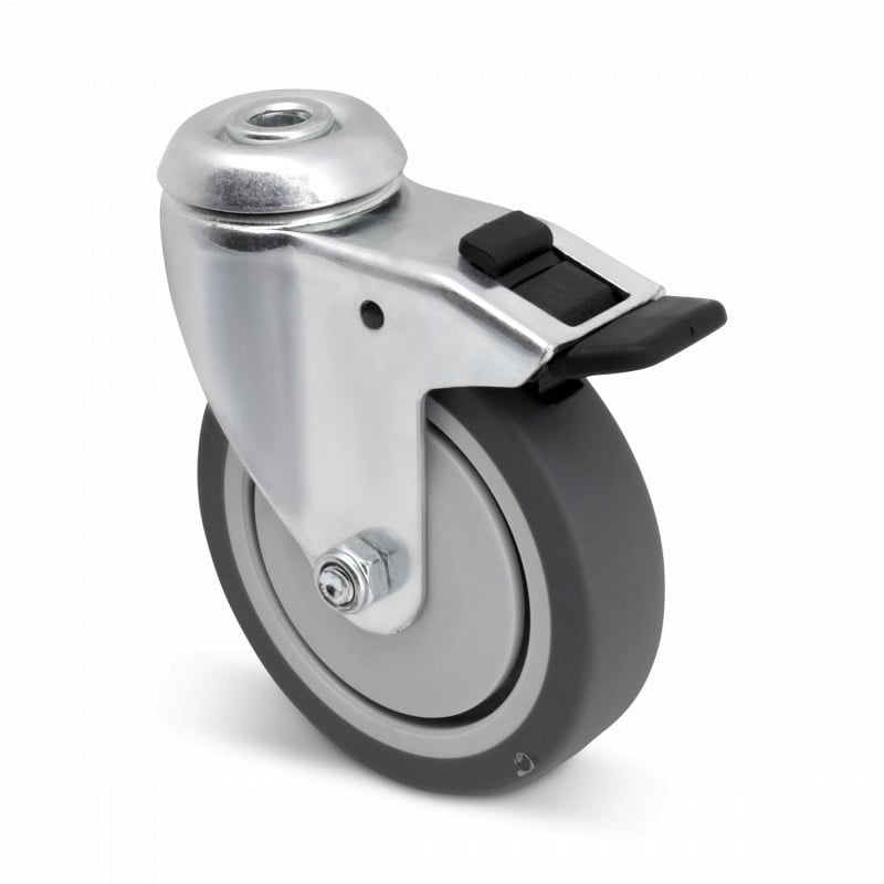 Gummi Lenkrollen mit Bremse 100 mm - Bolzenloch - 80 kg