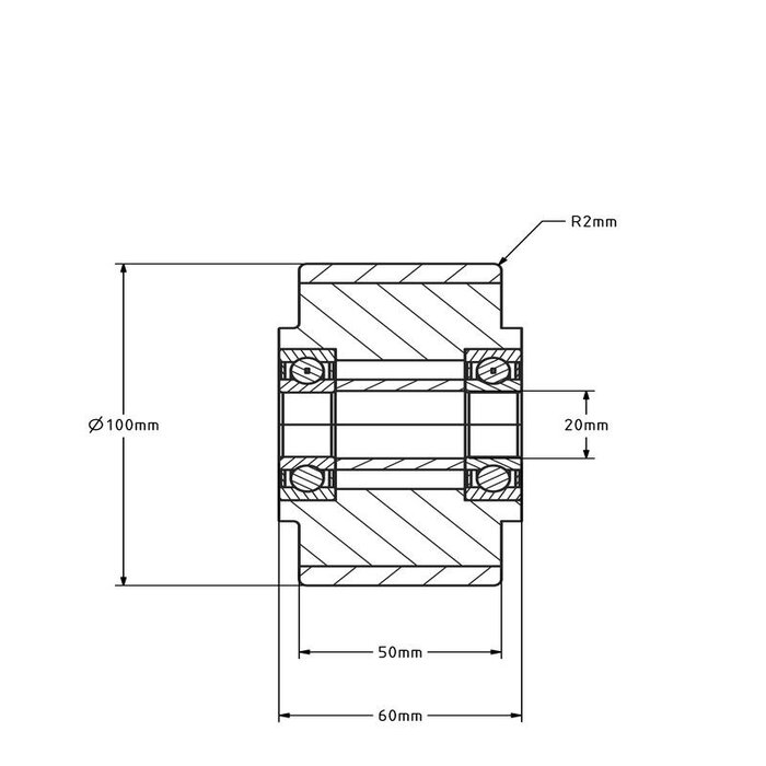 PU Rad 100 mm - Kugellagerbohrung 20 mm - 450 kg