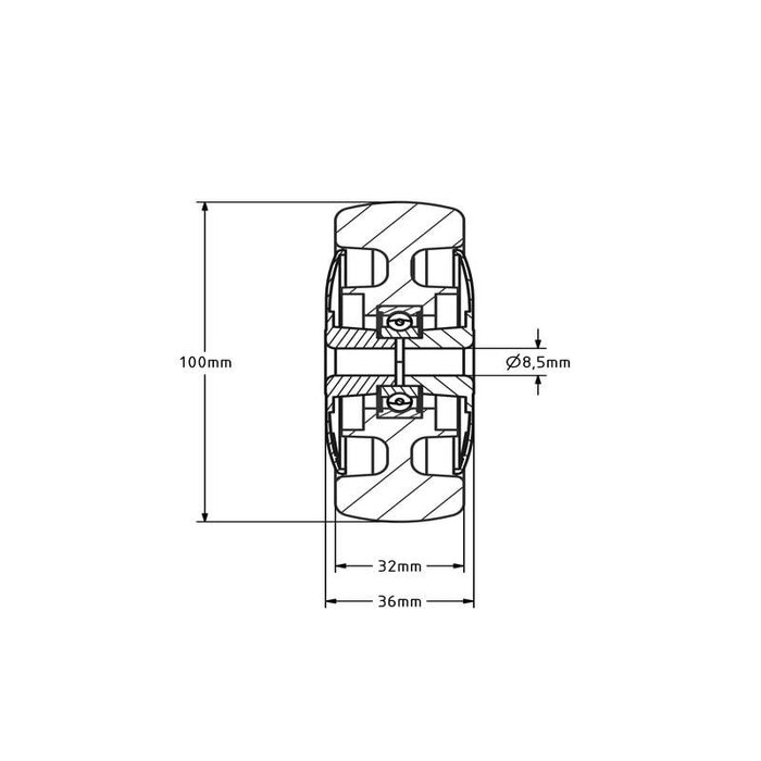 Gummirad 100 mm - Kugellagerbohrung 8 mm - 100 kg