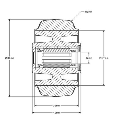 Gummirad 80 mm - Rollenlagerbohrung 12 mm - 110 kg