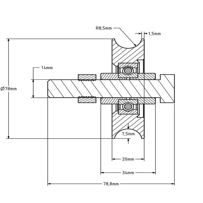 Rillenrad 80 mm mit U Rille - 200 kg
