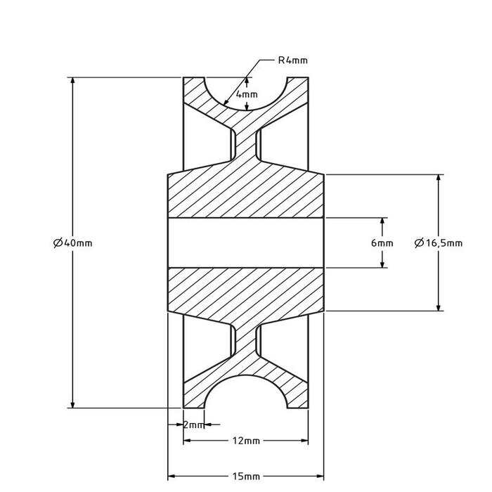 Kunststoff Kabelscheibe 40 mm mit U Rille - 35 kg