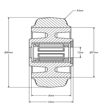 Elastisches Gummirad 80 mm - Rollenlager 12 mm - 110 kg