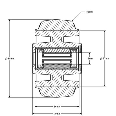 Gummirad 80 mm - Rollenlagerbohrung 12 mm - 110 kg