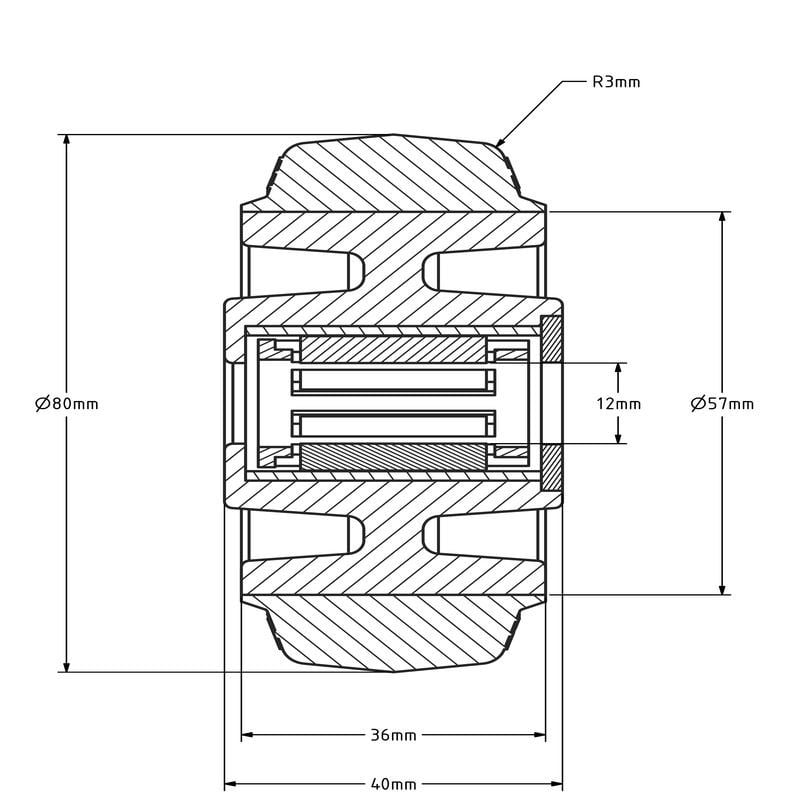 Elastisches Gummirad 80 mm - Rollenlager 12 mm - 110 kg